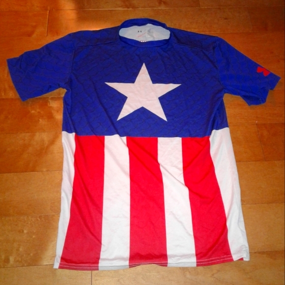 UNDER ARMOUR CAPTAIN AMERICA ALTER EGO COMPRESSION jersey shirts men sz L marvel - Picture 2 of 5